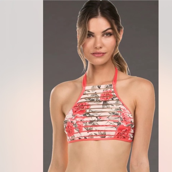 isabella rose Other - $88 isabella rose High Neck Bikini halter Top flower Floral Rose Melon stripes